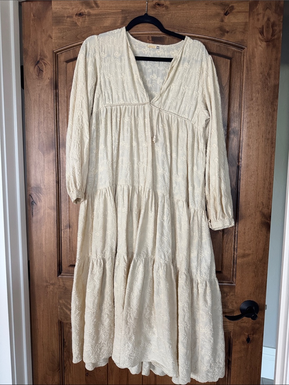 Matta Cream Tiered Embroidered Midi Dress